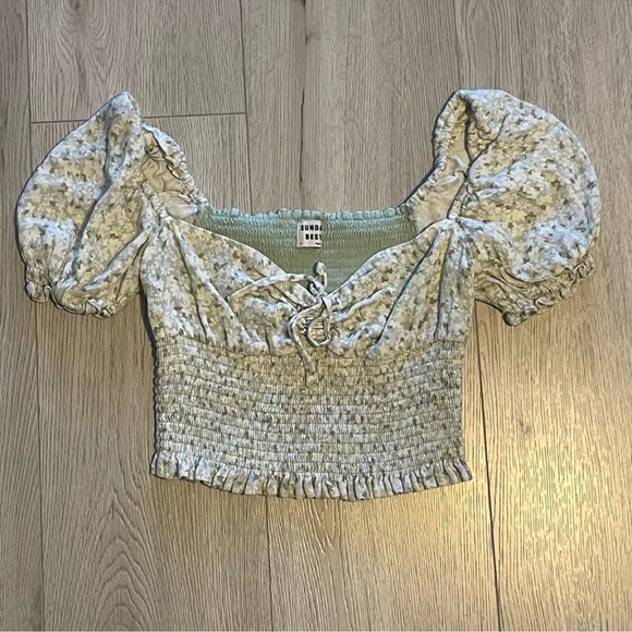 Aritzia Sunday Best Sinatra Blouse - Floral Sage Smocked Puff-sleeve Top - Picture 11 of 11